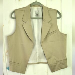 Chicos Beige Cotton Stretch Dress Open Front Vest
